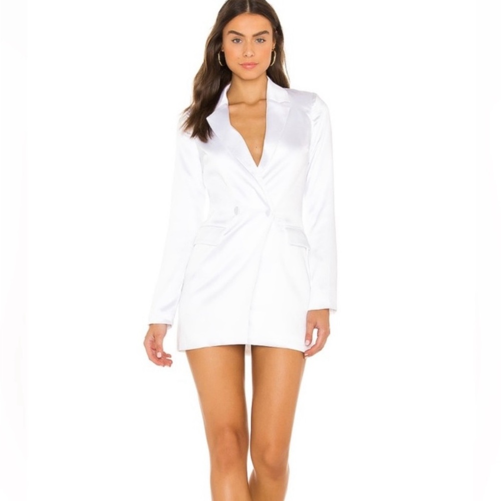 Super down White satin Blazer Dress